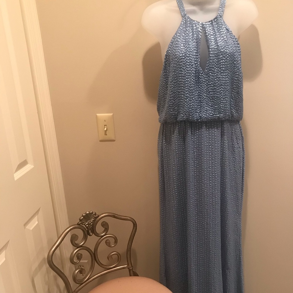 Parker sky blue sequin Halter Gown Size 8
